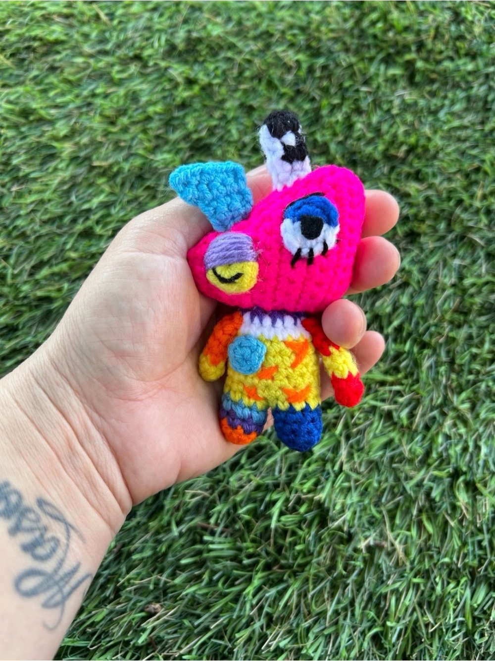 Handmade Multicolor Crochet Stuffed Animal - Bright Pink Plush